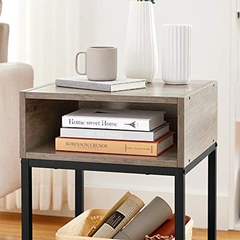 Mesa De Noche Con Estante De Madera Color Gris Y Negro. - tienda online