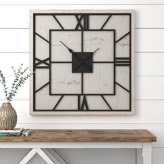 Reloj Art Deco De Piedra Y Viga De Madera, 27.8 '' H, Blanco - tienda online