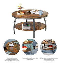 Mesa De Centro Redonda De Madera Y Metal Color Marrón. - tienda online