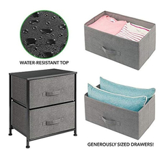 Mesa De Noche Con 2 Cajones, Color Gris Oscuro - tienda online