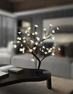 Árbol Bonsái Con Flores De Cerezo 48 Luces Led Luz Blanca