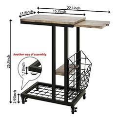 Mesa Auxiliar Móvil De Metal Y Madera Color Negro/2 Niveles - comprar online