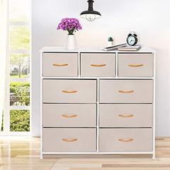 Imagen de Cómoda De Metal Blanco Con 7 Cajones De Tela Color Beige.