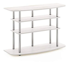 Mueble Para Tv De Metal Plateado Y Madera Blanca 4 Niveles.