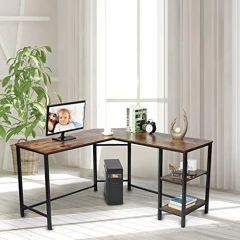 Escritorio Para Pc Con Estantes De Metal Negro-madera Marrón - Danielle's Store
