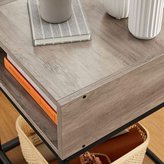 Mesa De Noche Con Estante De Madera Color Gris Y Negro. - Danielle's Store