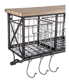 Repisa De Madera Y Metal Negro Con Cestas Y 8 Ganchos - comprar en línea
