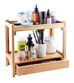 Organizador De Baño Multiusos En Bambú Marrón De 2 Niveles.