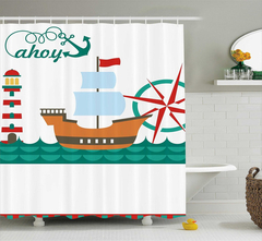 Ambesonne Ahoy Es Una Cortina De Ducha Para Niños, Un Velero