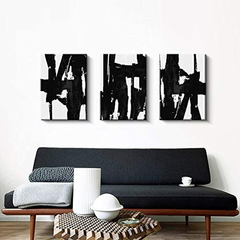 3 Paneles Negro Y Blanco Abstracto Lienzo Pintado - comprar online