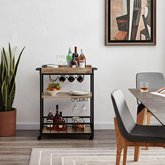 Mueble Para Vinos De Madera Marrón Y Metal Negro 3 Niveles.
