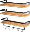 Estantería Flotante De Madera Color Marrón Y Negro/3 Piezas.