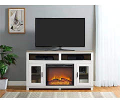 Mueble Para Tv Y Chimenea Eléctrica,madera Color Blanco