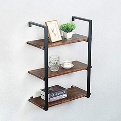 Imagen de Estantería Flotante De Metal Negro Y Madera Marrón 3 Niveles
