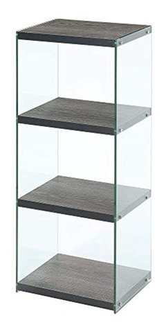 Estantería De Madera Y Cristal,color Gris/4 Niveles.