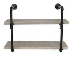 Estantería Flotante De Metal Negro Y Madera Gris 2 Niveles. - Danielle's Store