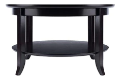 Mesa De Centro Redonda De Madera Negra Y Vidrio, 2 Niveles - comprar online