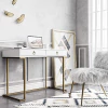 Escritorio Con Cajones De Madera Color Blanco Y Metal Dorado
