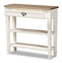 Mesa Auxiliar Con Cajón Y Estantes De Madera Color Blanco. - comprar online