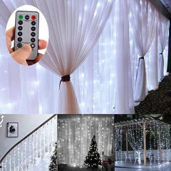 Cortina Con 300 Luces Led Funciona Con Pilas Con Control Y T - comprar online