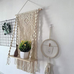 Estantería Flotante De Macramé Y Madera Color Beige. - Danielle's Store