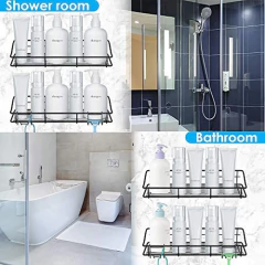 Estantería De Baño Adhesivo Con Ganchos 2 Niveles, Negro - tienda online