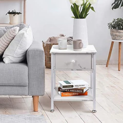 Mesa De Noche Con Cajón,de Mármol Y Hierro Color Blanco. - comprar online