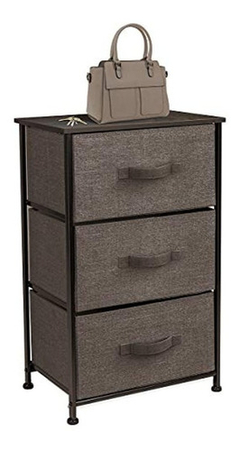 Mesa De Noche Con 3 Cajones De Madera, Color Marrón Oscuro - tienda online
