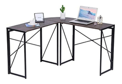 Escritorio Plegable De Metal Negro Y Madera Marrón 2 Piezas