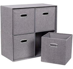 Estanteria Plegable De Tela Color Gris Con 4 Canastos.