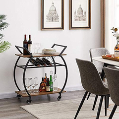 Mueble Para Vinos Móvil De Metal Negro Y Madera 3 Niveles. - comprar online