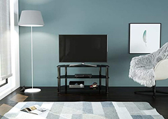 Mueble Para Tv, Cristal Y Metal Negro, 3 Niveles