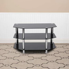 Mueble Para Tv De Cristal Negro Y Metal Color Plateado. - comprar online
