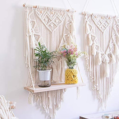 Estantería Colgante De Madera Y Macramé, Color Beige - tienda online