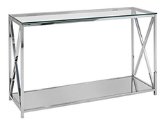 Mesa Auxiliar De Metal Y Vidrio,color Plateado/2 Niveles. - comprar online