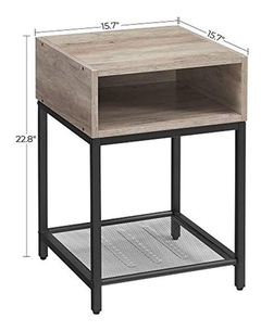 Imagen de Mesa De Noche Con Estante De Madera Color Gris Y Negro.