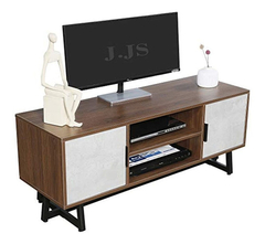 Mueble Para Tv Con Estantes De Madera Color Marrón Y Beige.