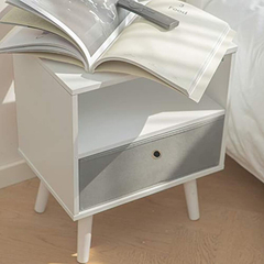 Imagen de Mesa De Noche Con Cajón Y Estante De Madera Color Blanco.