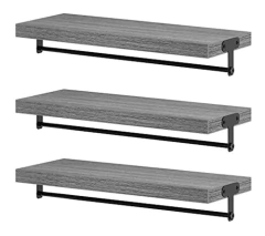 Estantería Flotante De Madera Y Metal Color Gris.