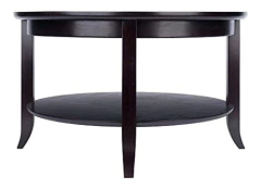Mesa De Centro Redonda De Madera Negra Y Vidrio, 2 Niveles en internet