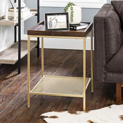 Mesa Lateral Rectangular De Madera Color Marrón.