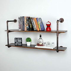 Imagen de Estantería Flotante De Metal Y Madera Color Negro/2 Unidades