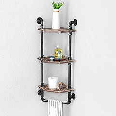 Estantería De Acero Y Madera Color Negro Y Marrón/3 Niveles. - comprar online