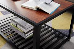 Mesa De Centro Con Estante De Metal Color Negro Y Marrón. - tienda online