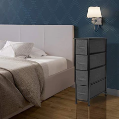 Cómoda Multiusos De Metal Negro Con 4 Canastos De Tela Gris. - comprar online