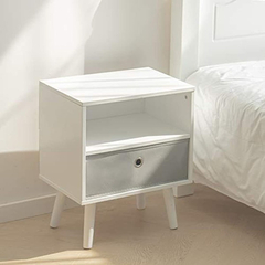 Mesa De Noche Con Cajón Y Estante De Madera Color Blanco. - Danielle's Store