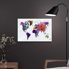 Lienzo Decorativo Para Pared, Diseño De Mapa Del Mundo - comprar online