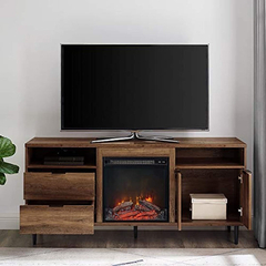 Mueble Para Tv Con Chimenea Eléctrica,de Madera Marrón.