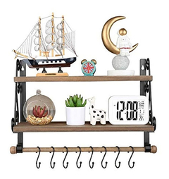 Estantería Flotante De Metal Y Madera Marrón/2 Niveles. - comprar online