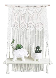 Estantería Colgante De Macramé Y Madera Color Blanco. - Danielle's Store